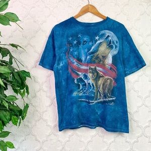 Blue Tie-Dye American Flag Wolves Graphic Tee